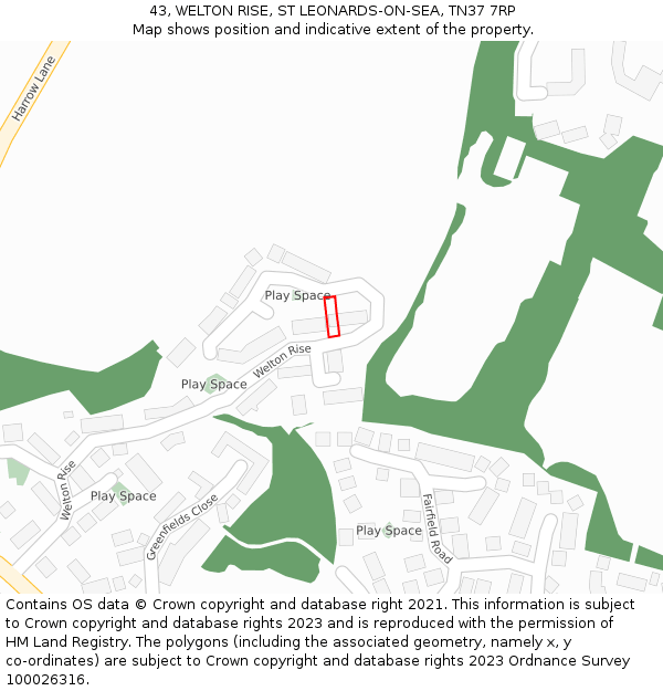 43, WELTON RISE, ST LEONARDS-ON-SEA, TN37 7RP: Location map and indicative extent of plot