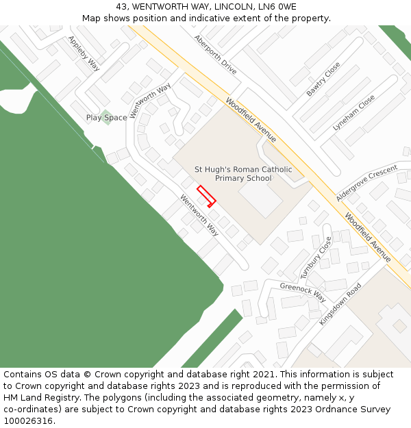 43, WENTWORTH WAY, LINCOLN, LN6 0WE: Location map and indicative extent of plot