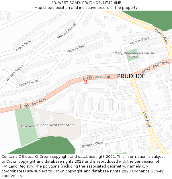 43, WEST ROAD, PRUDHOE, NE42 6HR: Location map and indicative extent of plot