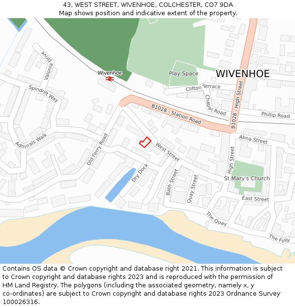 43, WEST STREET, WIVENHOE, COLCHESTER, CO7 9DA: Location map and indicative extent of plot