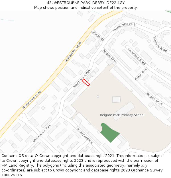 43, WESTBOURNE PARK, DERBY, DE22 4GY: Location map and indicative extent of plot