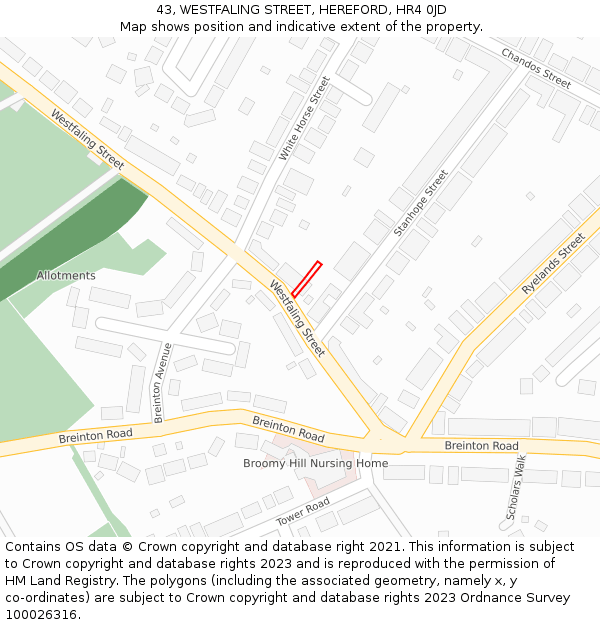 43, WESTFALING STREET, HEREFORD, HR4 0JD: Location map and indicative extent of plot