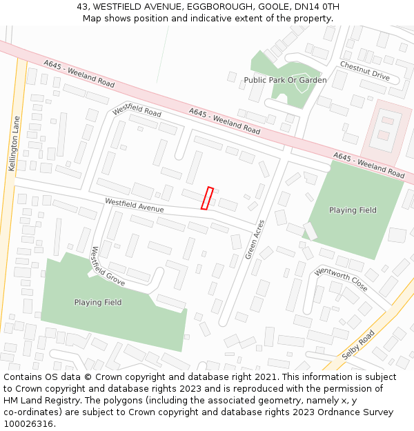 43, WESTFIELD AVENUE, EGGBOROUGH, GOOLE, DN14 0TH: Location map and indicative extent of plot