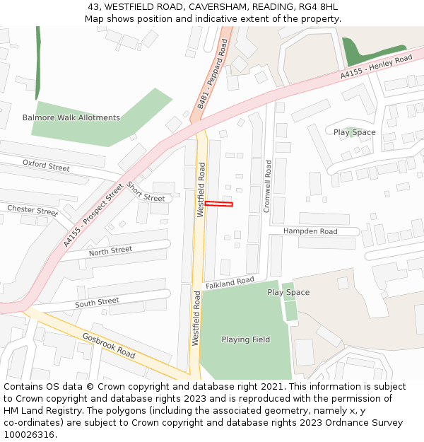 43, WESTFIELD ROAD, CAVERSHAM, READING, RG4 8HL: Location map and indicative extent of plot