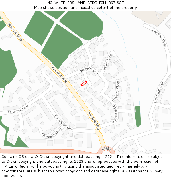 43, WHEELERS LANE, REDDITCH, B97 6GT: Location map and indicative extent of plot