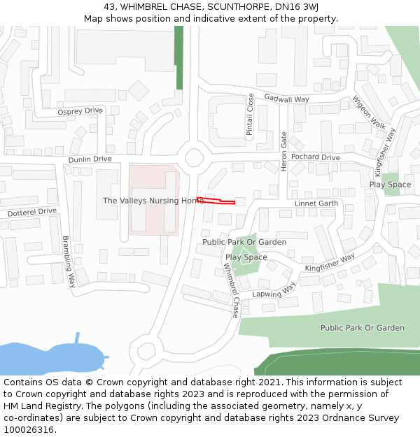 43, WHIMBREL CHASE, SCUNTHORPE, DN16 3WJ: Location map and indicative extent of plot