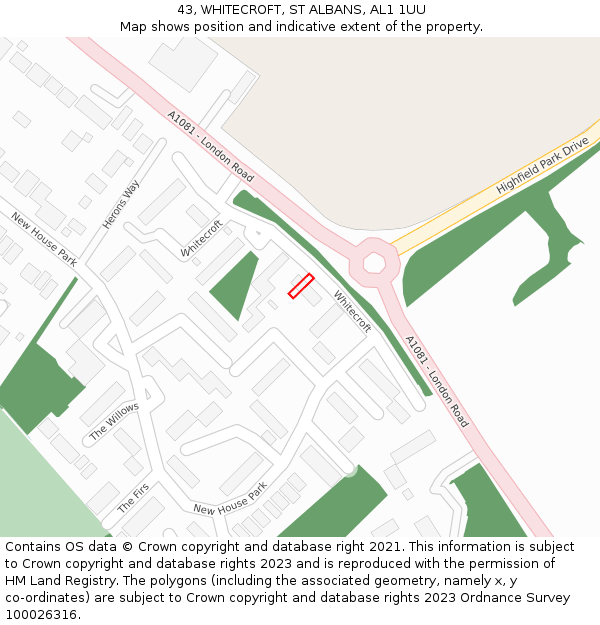 43, WHITECROFT, ST ALBANS, AL1 1UU: Location map and indicative extent of plot