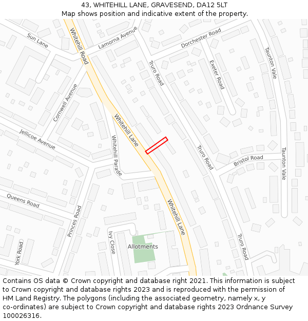 43, WHITEHILL LANE, GRAVESEND, DA12 5LT: Location map and indicative extent of plot