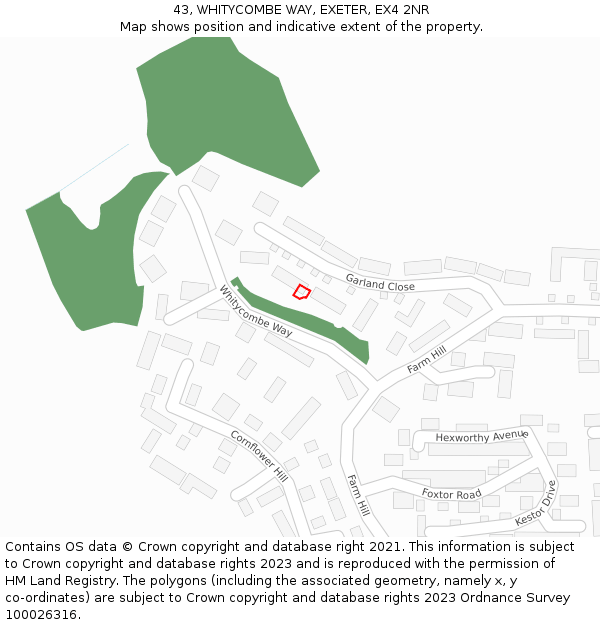 43, WHITYCOMBE WAY, EXETER, EX4 2NR: Location map and indicative extent of plot
