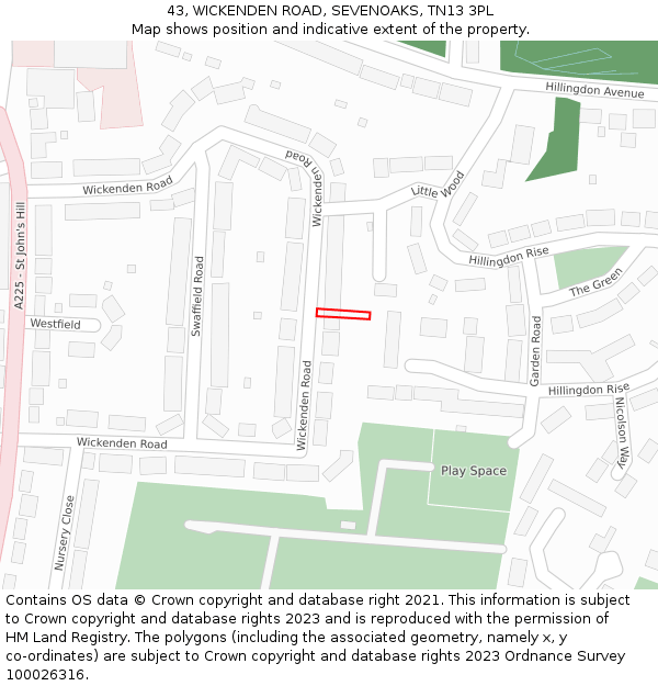 43, WICKENDEN ROAD, SEVENOAKS, TN13 3PL: Location map and indicative extent of plot