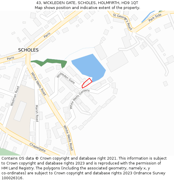 43, WICKLEDEN GATE, SCHOLES, HOLMFIRTH, HD9 1QT: Location map and indicative extent of plot