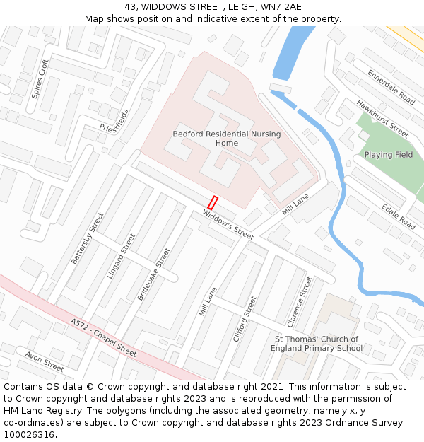 43, WIDDOWS STREET, LEIGH, WN7 2AE: Location map and indicative extent of plot