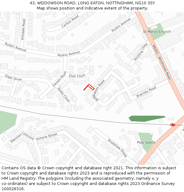 43, WIDDOWSON ROAD, LONG EATON, NOTTINGHAM, NG10 3SY: Location map and indicative extent of plot