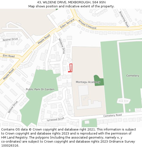 43, WILDENE DRIVE, MEXBOROUGH, S64 9SN: Location map and indicative extent of plot
