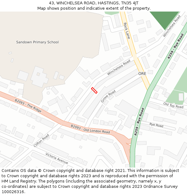 43, WINCHELSEA ROAD, HASTINGS, TN35 4JT: Location map and indicative extent of plot