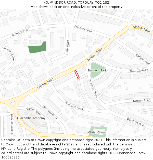 43, WINDSOR ROAD, TORQUAY, TQ1 1SZ: Location map and indicative extent of plot