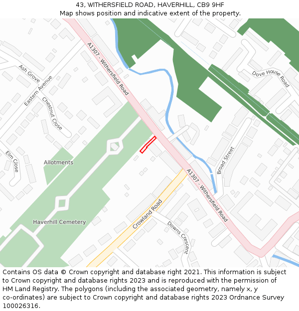 43, WITHERSFIELD ROAD, HAVERHILL, CB9 9HF: Location map and indicative extent of plot