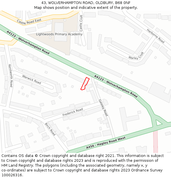 43, WOLVERHAMPTON ROAD, OLDBURY, B68 0NF: Location map and indicative extent of plot