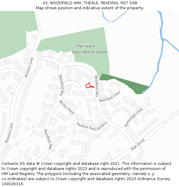 43, WOODFIELD WAY, THEALE, READING, RG7 5AB: Location map and indicative extent of plot