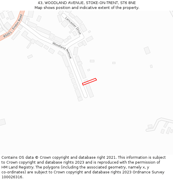 43, WOODLAND AVENUE, STOKE-ON-TRENT, ST6 8NE: Location map and indicative extent of plot