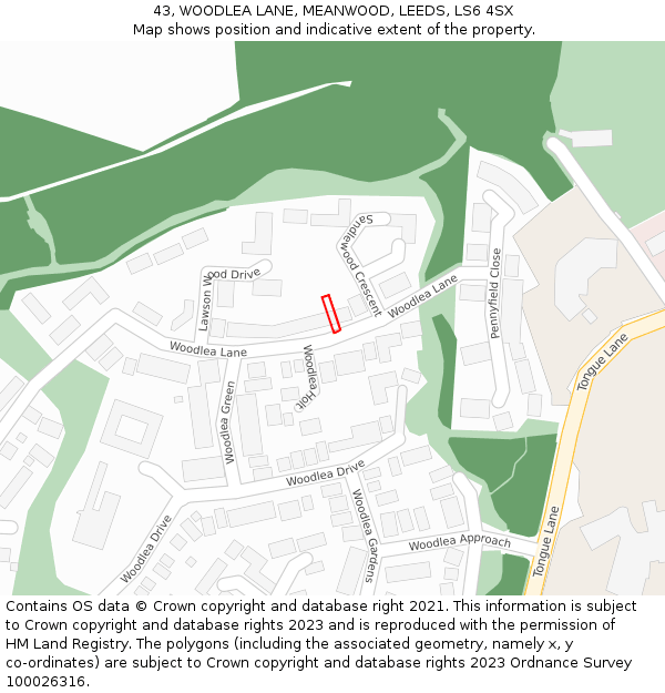 43, WOODLEA LANE, MEANWOOD, LEEDS, LS6 4SX: Location map and indicative extent of plot