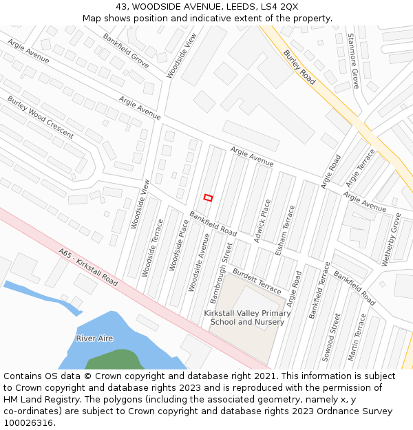 43, WOODSIDE AVENUE, LEEDS, LS4 2QX: Location map and indicative extent of plot