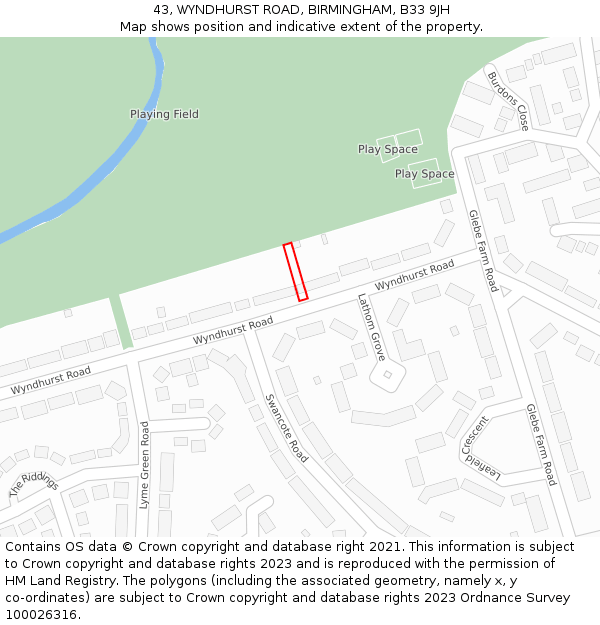 43, WYNDHURST ROAD, BIRMINGHAM, B33 9JH: Location map and indicative extent of plot