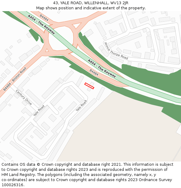 43, YALE ROAD, WILLENHALL, WV13 2JR: Location map and indicative extent of plot