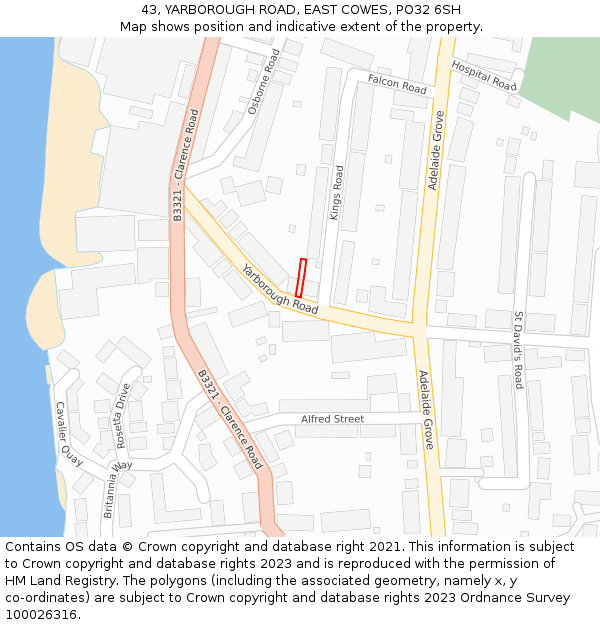 43, YARBOROUGH ROAD, EAST COWES, PO32 6SH: Location map and indicative extent of plot