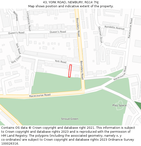 43, YORK ROAD, NEWBURY, RG14 7NJ: Location map and indicative extent of plot