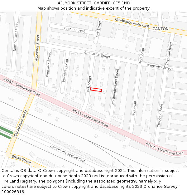 43, YORK STREET, CARDIFF, CF5 1ND: Location map and indicative extent of plot