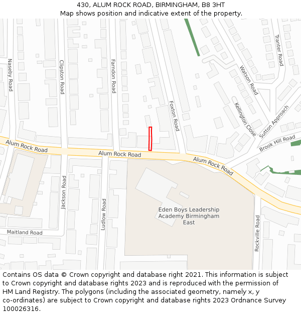 430, ALUM ROCK ROAD, BIRMINGHAM, B8 3HT: Location map and indicative extent of plot