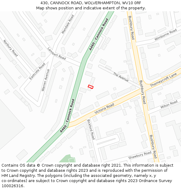 430, CANNOCK ROAD, WOLVERHAMPTON, WV10 0RF: Location map and indicative extent of plot