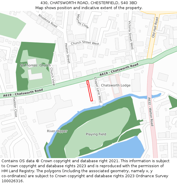 430, CHATSWORTH ROAD, CHESTERFIELD, S40 3BD: Location map and indicative extent of plot