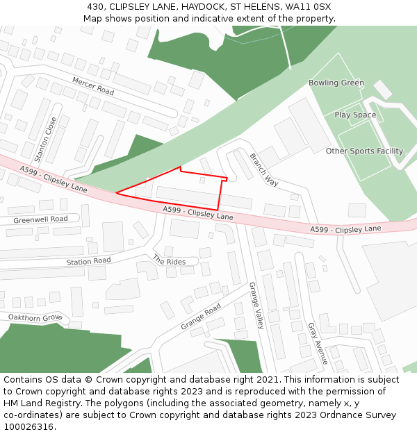430, CLIPSLEY LANE, HAYDOCK, ST HELENS, WA11 0SX: Location map and indicative extent of plot