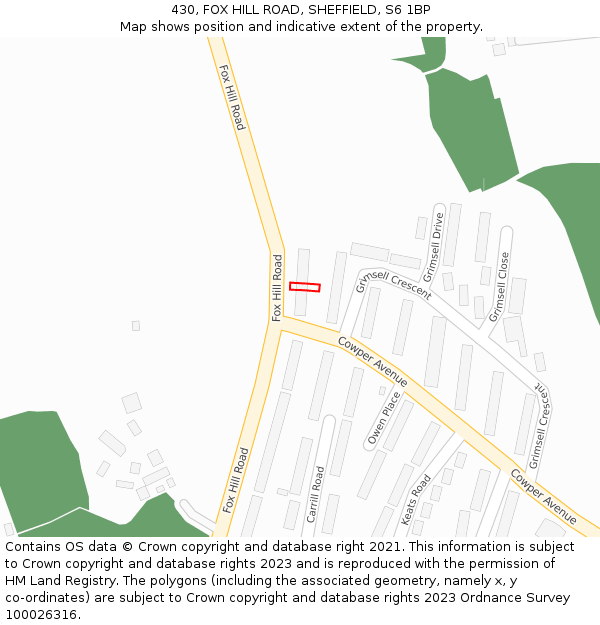 430, FOX HILL ROAD, SHEFFIELD, S6 1BP: Location map and indicative extent of plot
