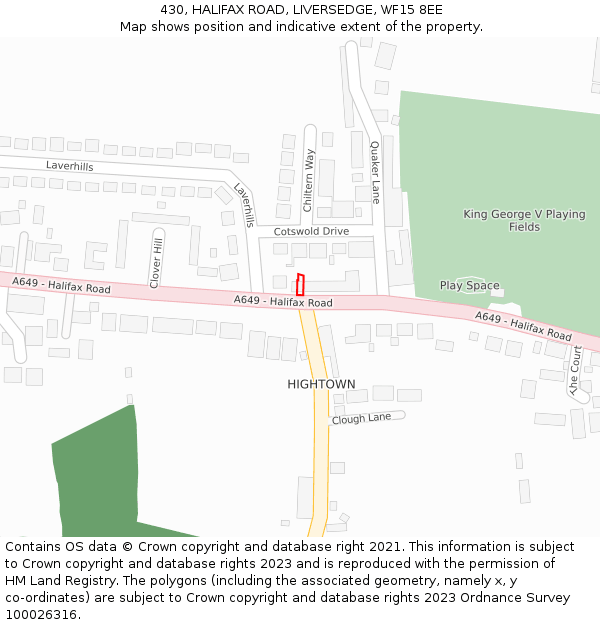430, HALIFAX ROAD, LIVERSEDGE, WF15 8EE: Location map and indicative extent of plot