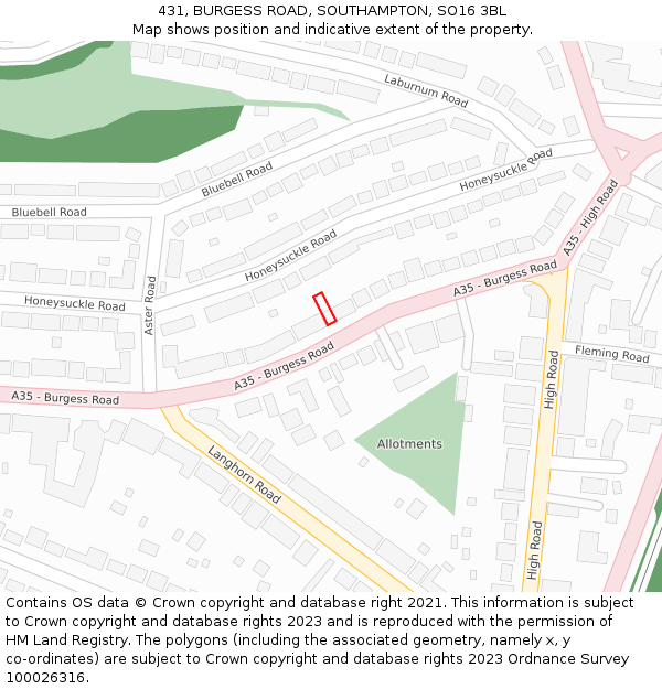 431, BURGESS ROAD, SOUTHAMPTON, SO16 3BL: Location map and indicative extent of plot