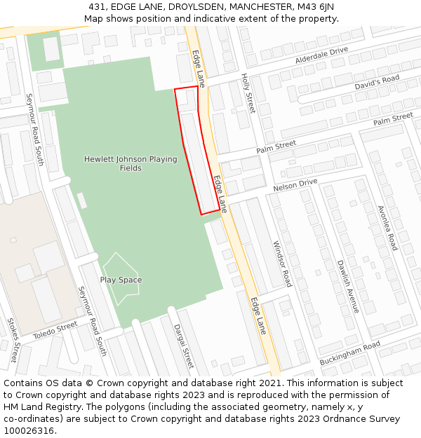 431, EDGE LANE, DROYLSDEN, MANCHESTER, M43 6JN: Location map and indicative extent of plot
