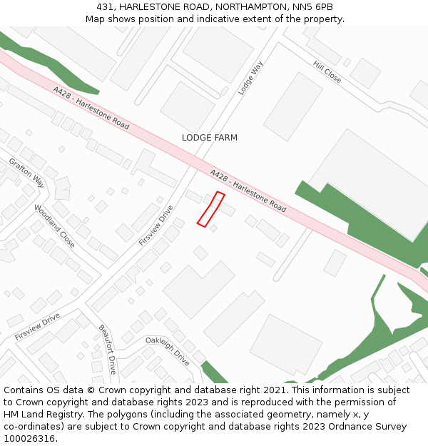 431, HARLESTONE ROAD, NORTHAMPTON, NN5 6PB: Location map and indicative extent of plot