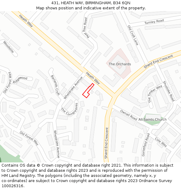431, HEATH WAY, BIRMINGHAM, B34 6QN: Location map and indicative extent of plot