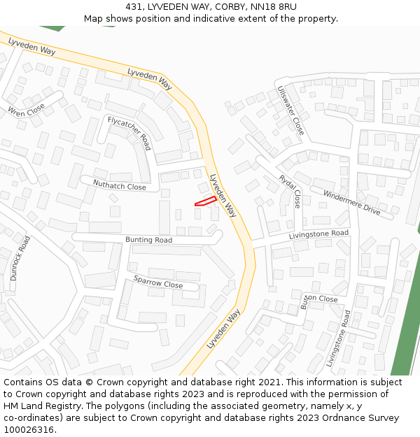 431, LYVEDEN WAY, CORBY, NN18 8RU: Location map and indicative extent of plot