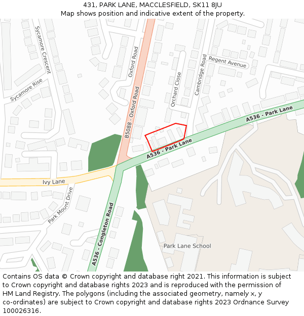 431, PARK LANE, MACCLESFIELD, SK11 8JU: Location map and indicative extent of plot
