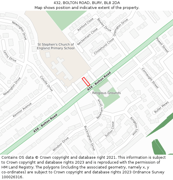 432, BOLTON ROAD, BURY, BL8 2DA: Location map and indicative extent of plot