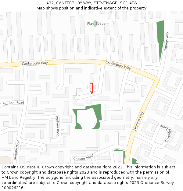 432, CANTERBURY WAY, STEVENAGE, SG1 4EA: Location map and indicative extent of plot