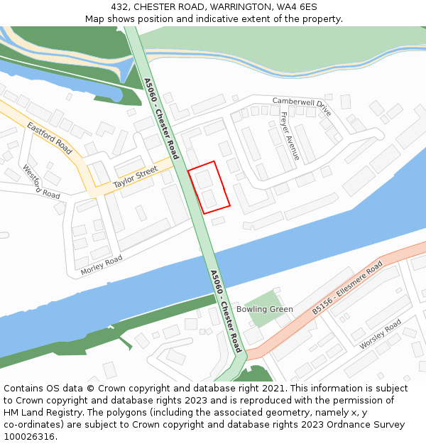 432, CHESTER ROAD, WARRINGTON, WA4 6ES: Location map and indicative extent of plot