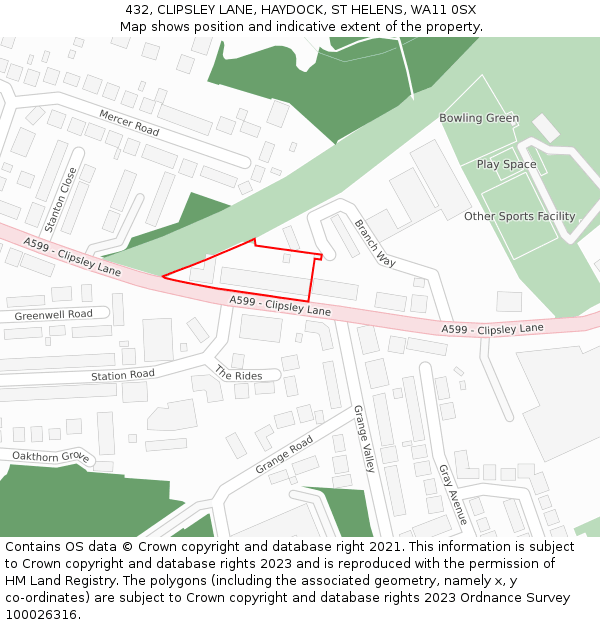 432, CLIPSLEY LANE, HAYDOCK, ST HELENS, WA11 0SX: Location map and indicative extent of plot