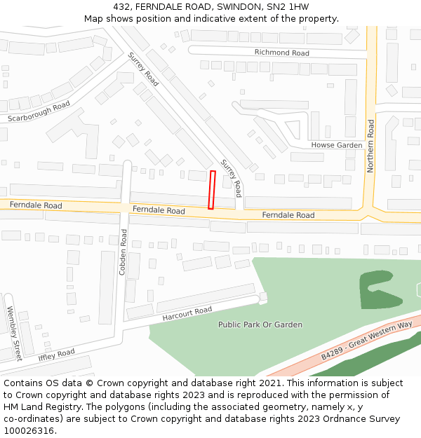 432, FERNDALE ROAD, SWINDON, SN2 1HW: Location map and indicative extent of plot