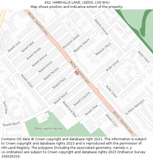 432, HAREHILLS LANE, LEEDS, LS9 6HU: Location map and indicative extent of plot