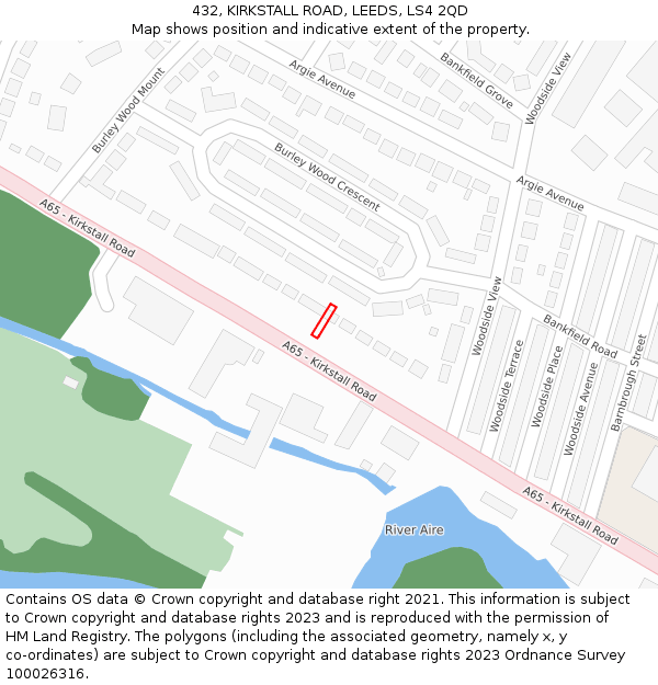 432, KIRKSTALL ROAD, LEEDS, LS4 2QD: Location map and indicative extent of plot
